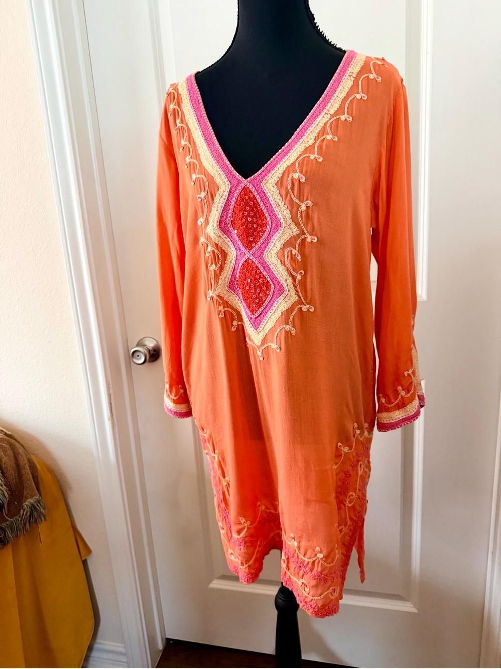 Alessandra N. St Barth Embroidered Cover-up/Tunic with Pink Accents